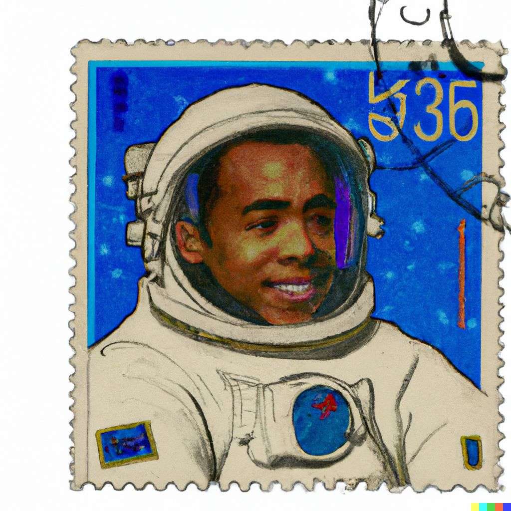 an astronaut, postage stamp